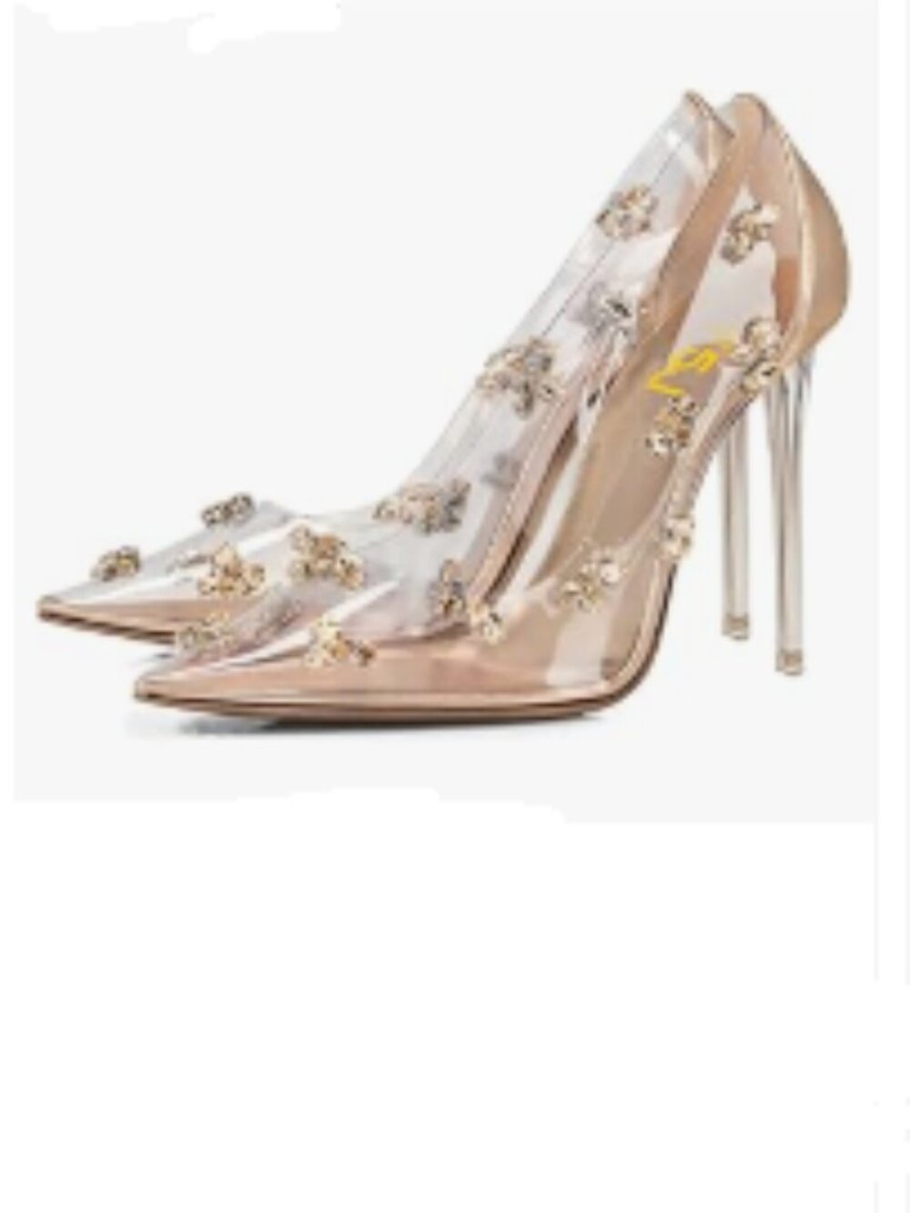 FSJ Champagne Studded Pointed Toe Transparent Pumps High Heels Shoes